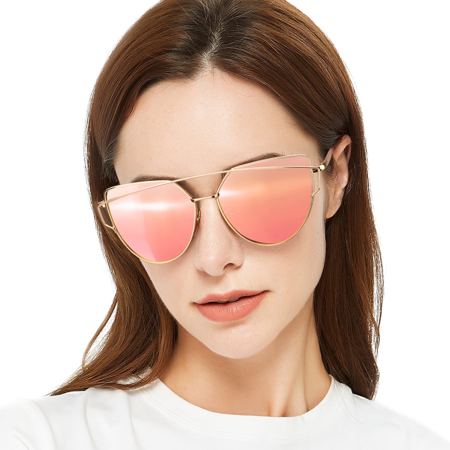 LVIOE Cat Eye Sunglasses for Women Mirrored Lenses - LVIOE