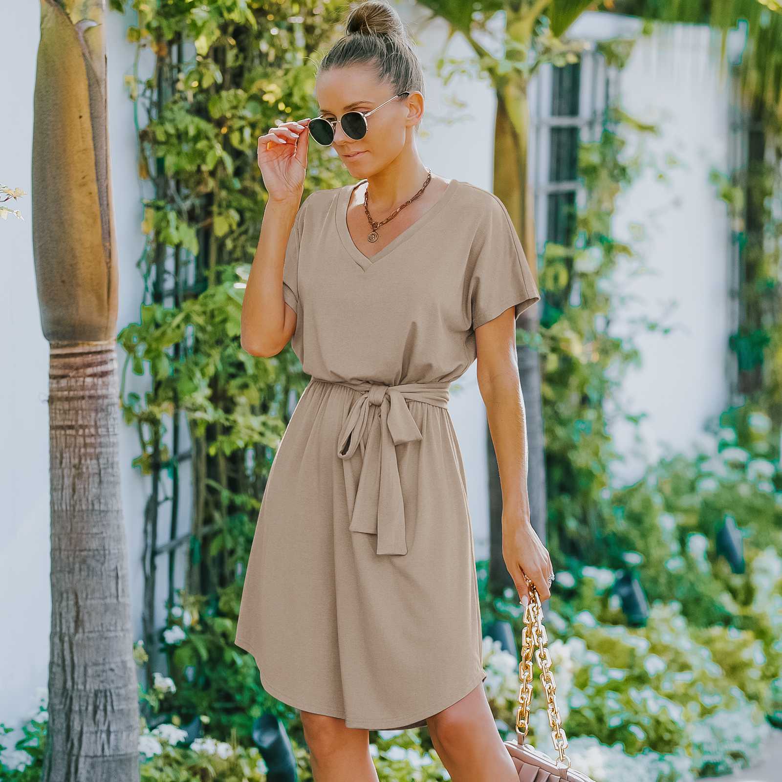 Casual belted best sale dress