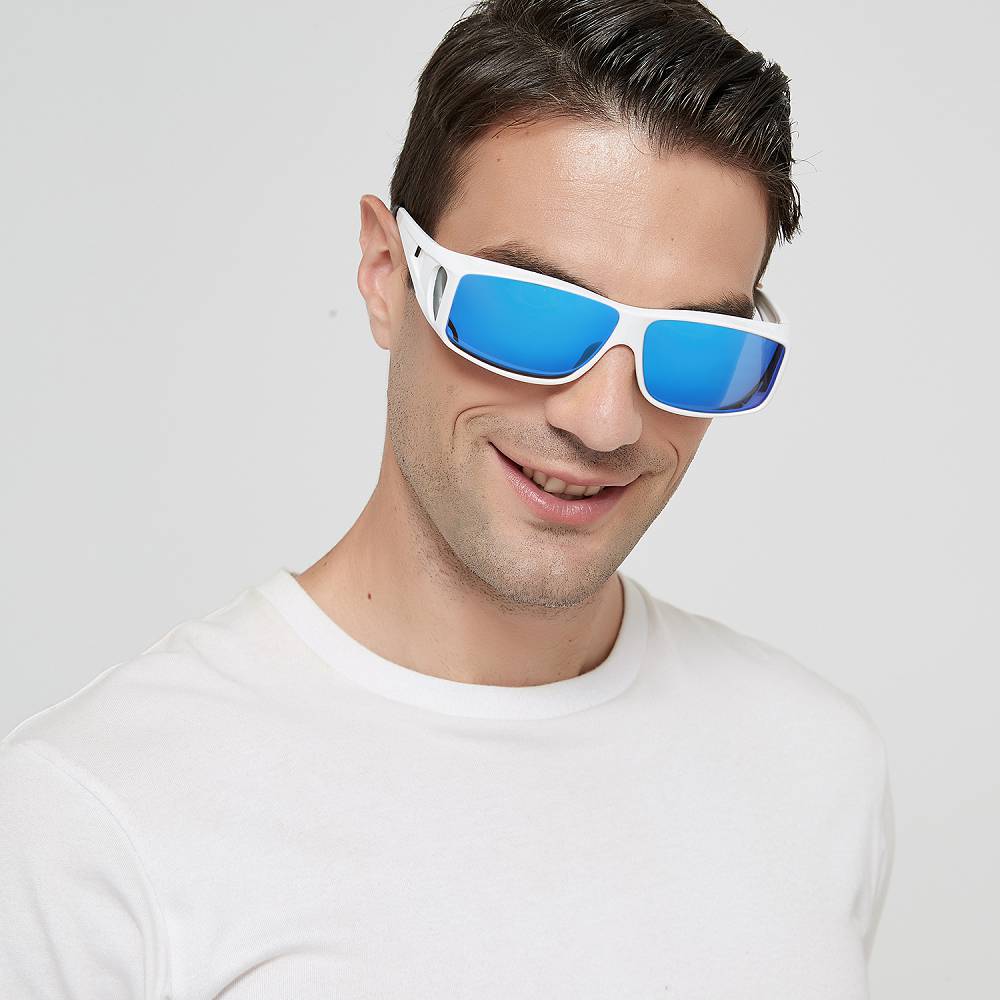 LVIOE Mirrored Fit Over Polarized Driving Sunglasses for Men & Women, Blue
